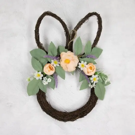 15" Bunny Ears Floral Easter Twig Wreath {4}