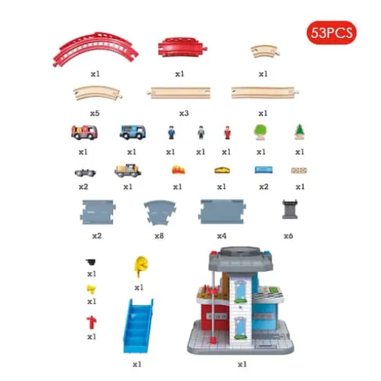 Hape Emergency Services HQ Police & Fire Station Wooden Train Set {5}