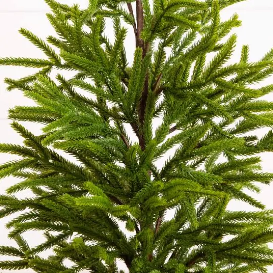 32in. Artificial Real Touch Norfolk Island Pine in Christmas Tin Metal Planter with Natural Look {5}