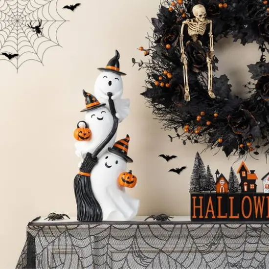 Glitzhome&reg; 21.75"H Halloween Resin Stacked Ghost Porch Decor {3}