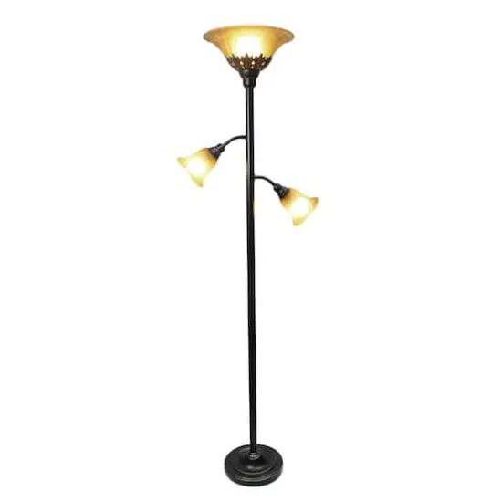 Lalia Home Torchiere Floor Lamp with 2 Reading Lights Restoration Bronze/Amber Shades {5}