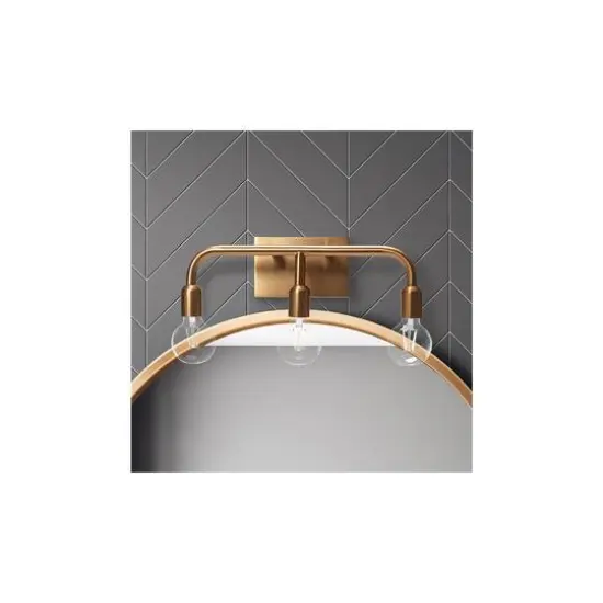 Hello Honey® Robert Stevenson Lighting Benson Exposed Bulb Metal 3-Light Vanity Brushed Gold {3}