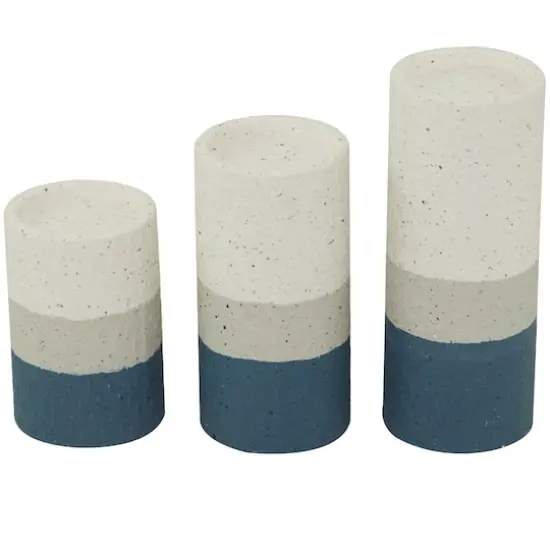 Blue Metal Striped Pillar Candle Holder Set {5}