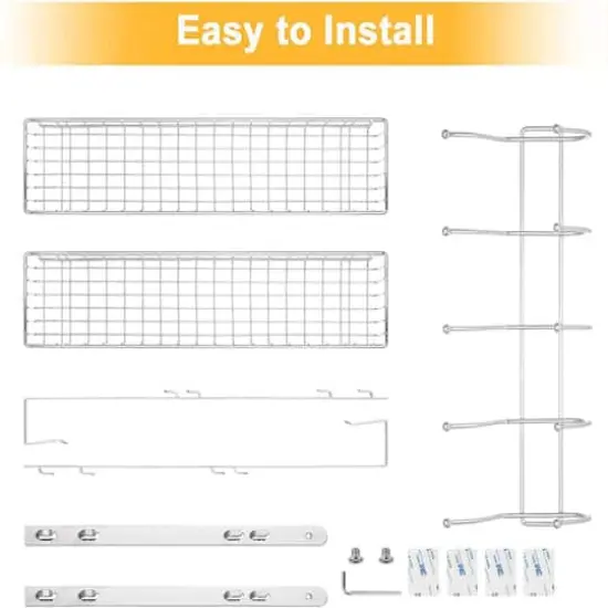 NEX&trade; 24" Silver Over the Door Basket Rack with Hooks {5}