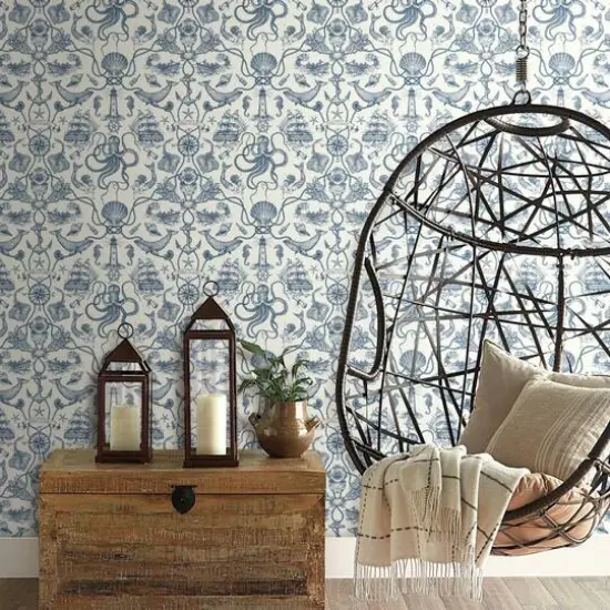 RoomMates Deep Sea Toile Peel & Stick Wallpaper Blue and White {7}