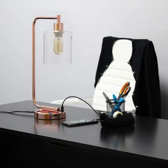 Lalia Home Iron Desk Lamp with USB Port and Glass Shade Rose Gold {3}