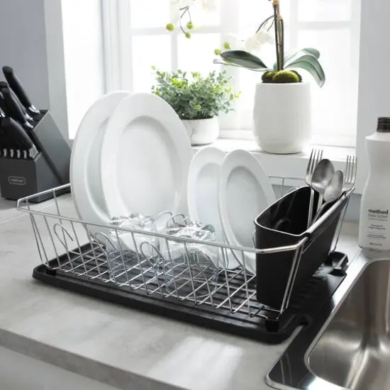 Kitchen Details Black 3-Piece Chrome Dish Rack Set {4}
