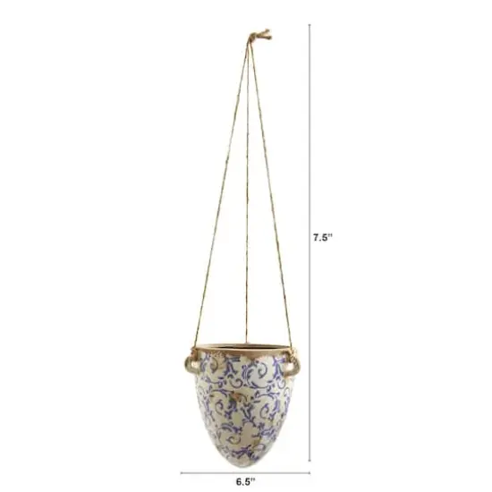 24" Blue Tuscan Hanging Ceramic Scroll Planter {3}