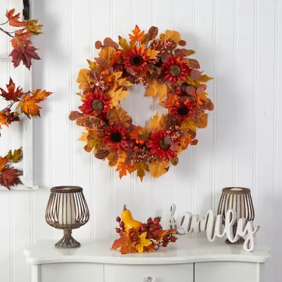 30" Fall Acorn, Sunflower, Berries & Autumn Foliage Wreath {3}