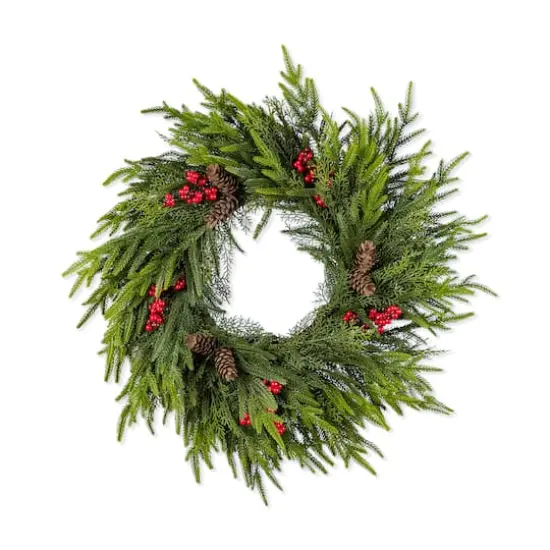 Glitzhome&reg; 24"D Christmas PE Wreath with Pinecones and Red Berries {1}