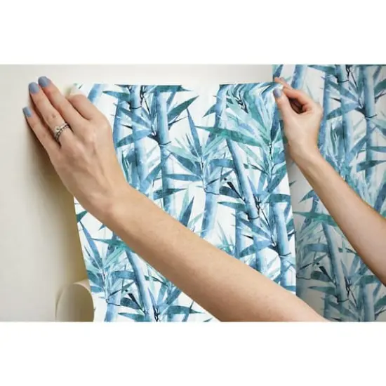 RoomMates Lucky Bamboo Peel & Stick Wallpaper Blue/White {11}