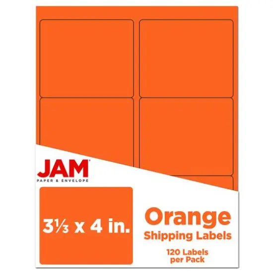 JAM Paper Adhesive Shipping Labels, 3.33" x 4" Orange {1}