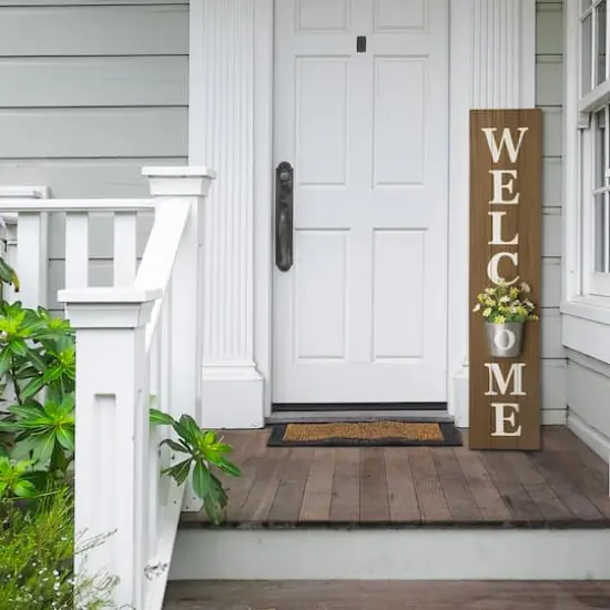 Glitzhome&reg; 3.5ft. Welcome Porch Sign with Metal Planter {3}