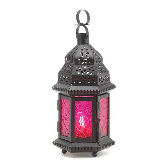 10.25" Mulberry Glass Moroccan Style Hanging Candle Lantern {5}