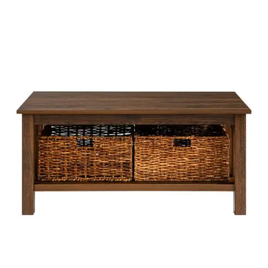 Walker Edison 40" Dark Walnut Mission Storage Coffee Table with Baskets {3}