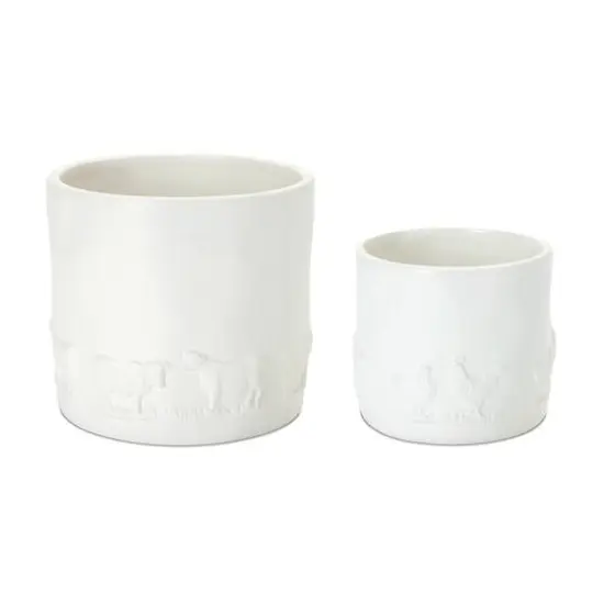 White Ceramic Farm Animal Planter Set {1}