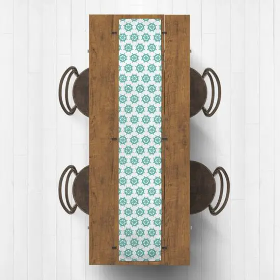 Captain's Wheel Indoor/Outdoor Table Runner Teal on White {3}