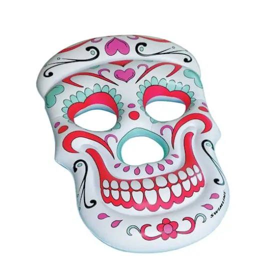 Swimline 5ft. Inflatable White & Pink Sugar Skull Swimming Pool Float {1}