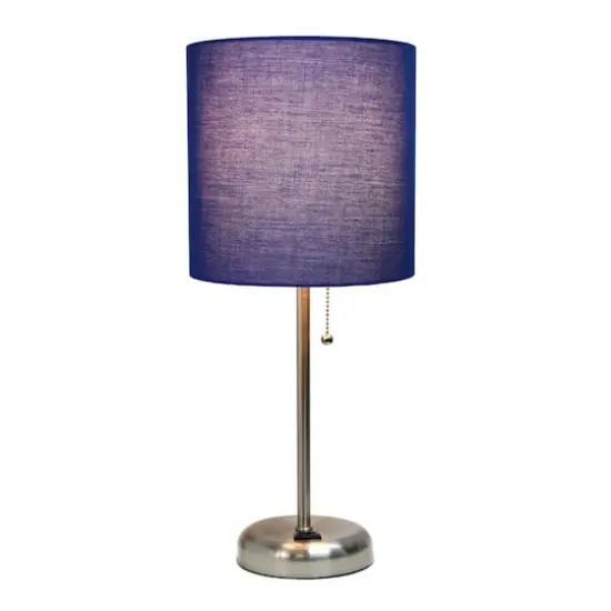 Creekwood Home Oslo 19.5" Power Outlet Table Lamp Brushed Steel Base/Navy Blue Shade {5}