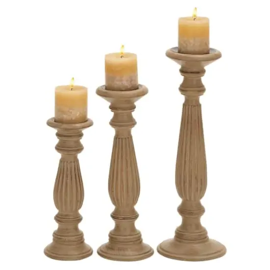 Brown Mango Wood Traditional Candle Holder Set {1}