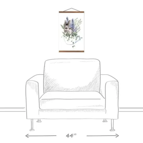Bunny In Teacup Floral 12" x 18" Teak Hanging Canvas {4}