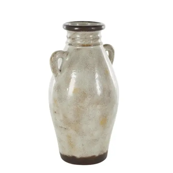 18" Cream Ceramic Antique Style Amphora Vase {9}