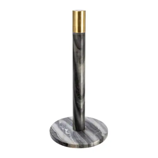 Hello Honey&reg; 12" Modern Marble with Brass Detail Paper Towel Holder Gray {1}