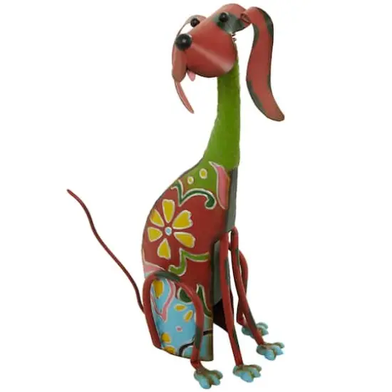 19" Multicolor Metal Dog Garden Sculpture with Floral Pattern {3}