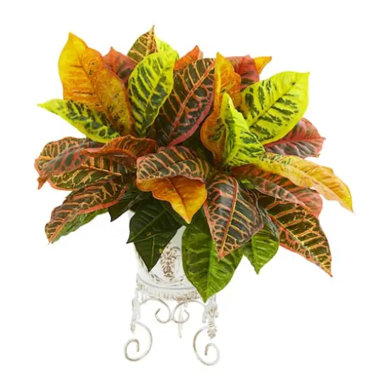 Garden Croton Artificial Plant in White Planter (Real Touch) {1}