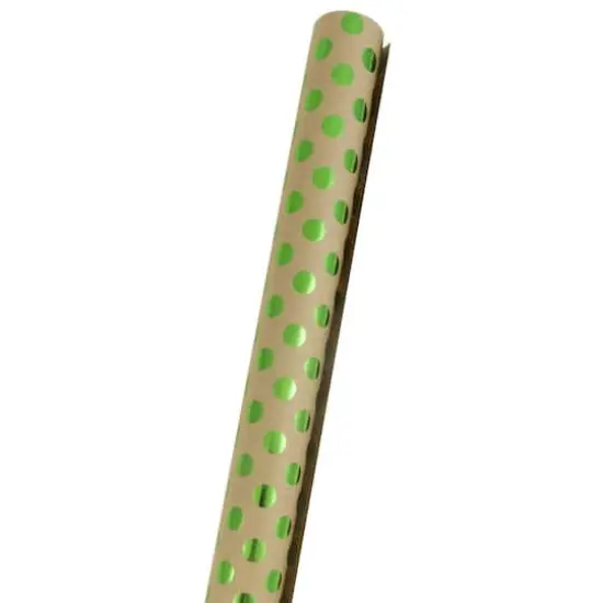 JAM Paper Green & Kraft Brown Polka Dot Gift Wrap {3}