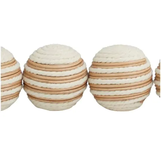 White Striped Handmade Jute Orbs & Vase Filler Set {4}