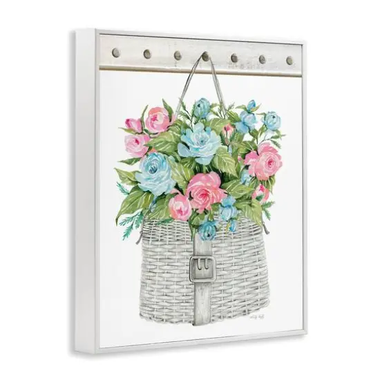Stupell Industries Blue And Pink Blooming Roses Spring Plant Basket Framed Giclee Art White {4}