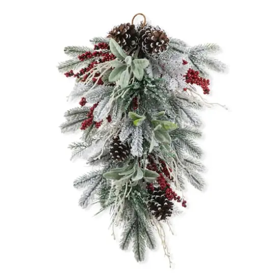 Glitzhome&reg; 28"Christmas Flocked Pinecone & Berry Teardrop {1}