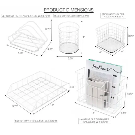 Sorbus 5-Piece Desk Organizer Set for Home & Office White {6}