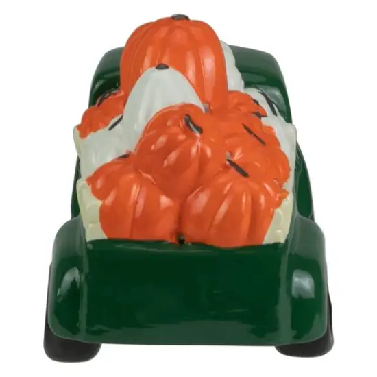 9.5" LED Lighted Green Ceramic Truck Hauling Pumpkins Autumn Harvest Decoration {5}