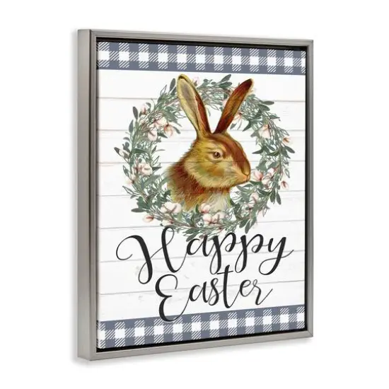 Stupell Industries Easter Bunny Wreath Phrase Floater Framed Art Gray {4}