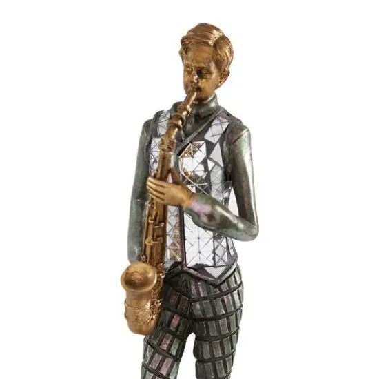 Set of 2 Silver Polystone Vintage Musician Sculpture, 11.75", 12" {5}