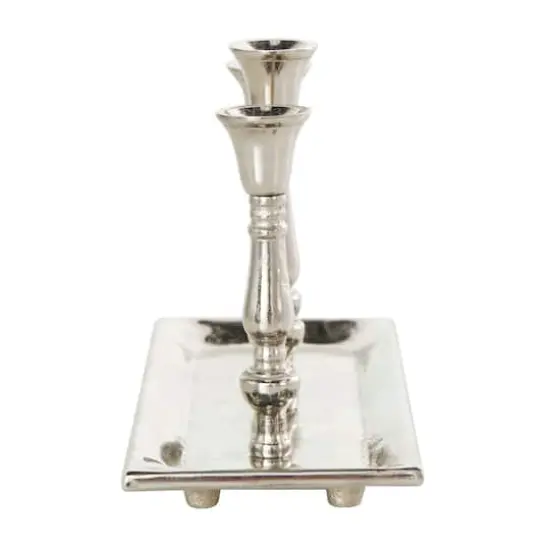 Aluminum 3 Candle Candelabra with Candle Plate Silver {6}