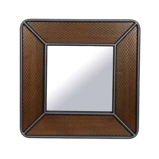 Brown Wood Industrial Wall Mirror, 32" x 32" x 2" {1}