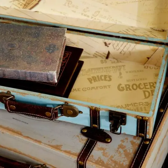 Set of 3" Multi Colored Wood Farmhouse Trunk, 23", 21", 18" {5}