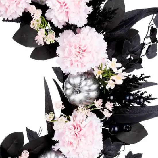 26" Pretty Morbid Pink Carnation Halloween Wreath {4}