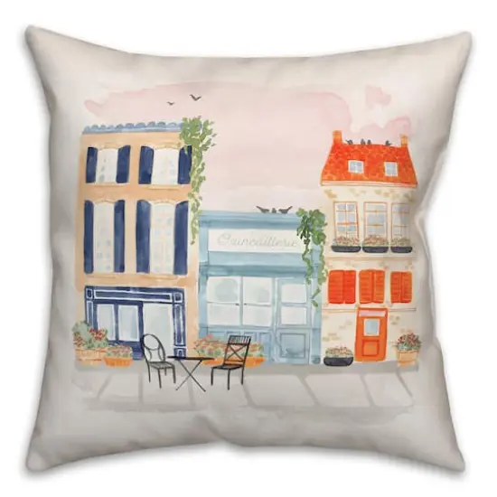 Watercolor French Shops Throw Pillow {1}