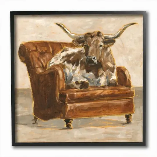 Stupell Industries Abstract Bull Livingroom Chair Brown Orange Painting,12" x 12" {1}