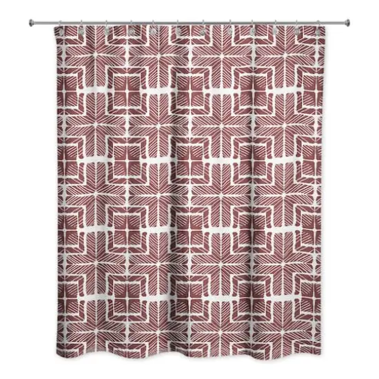 Shibori Squares Shower Curtain Maroon {3}