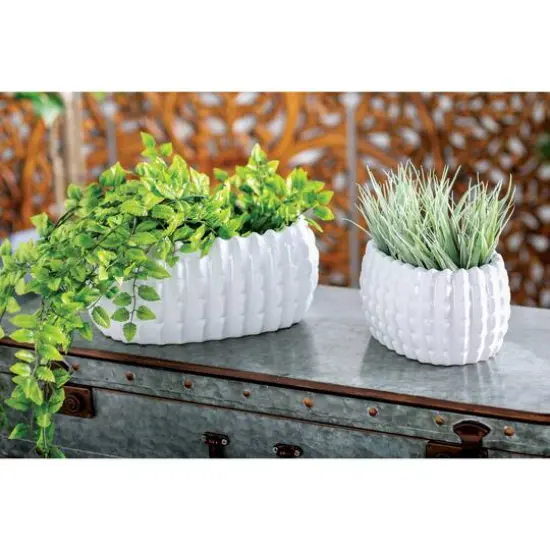 Set of 3 White Stoneware Traditional Planter, 9", 13", 17" {8}