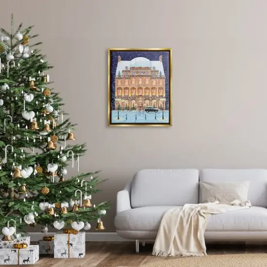 Stupell Industries Winter Hotel Christmas Festival Framed Floater Canvas Wall Art Gold {3}