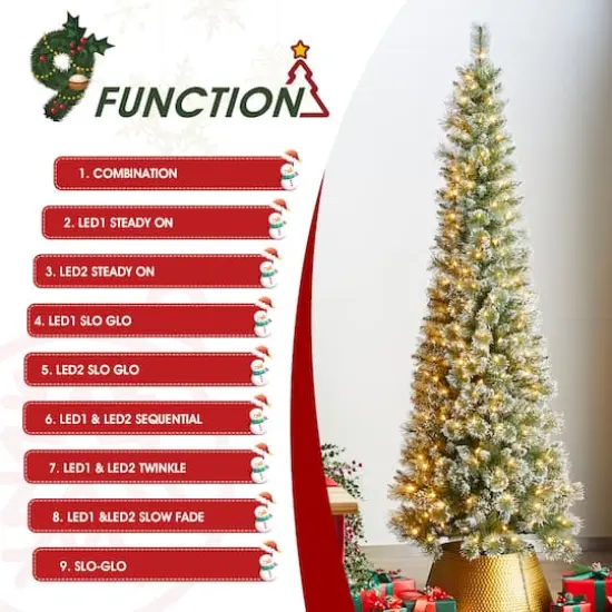 Glitzhome&reg; 7.5ft Pre-Lit Frosted Cashmere Pencil Pine Artificial Christmas Tree, Multicolor LED Lights {8}