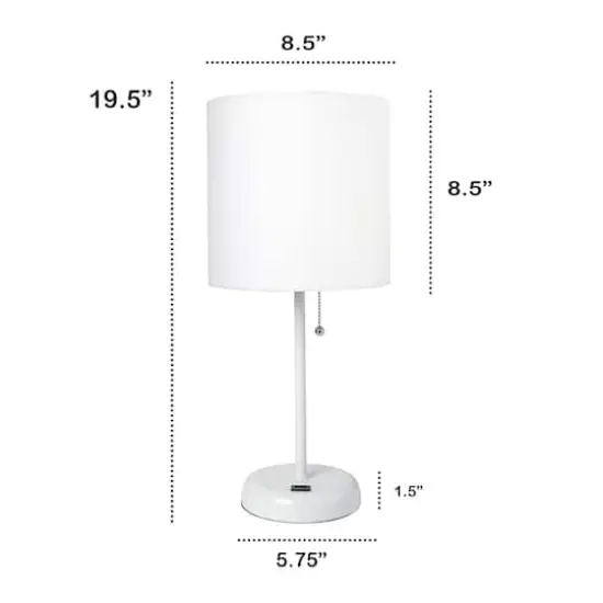 Creekwood Home 19.5" Oslo USB Port Table Lamp White Base/White Shade {4}
