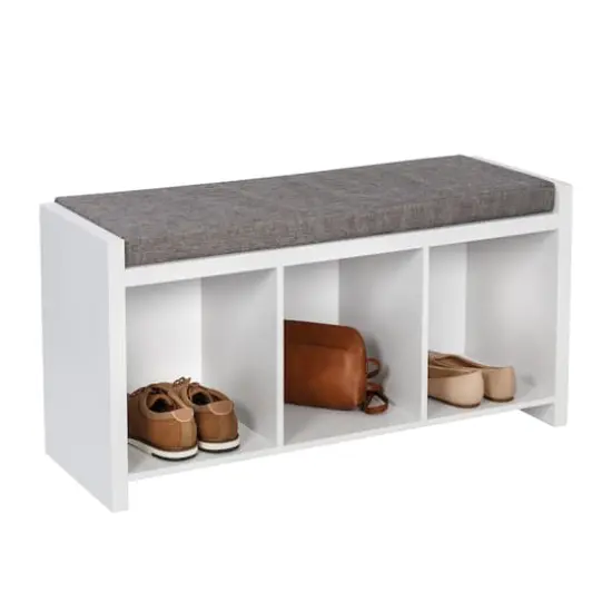 Honey Can Do White Cube Organizer Bench with Shoe Storage and Seat Cushion {1}