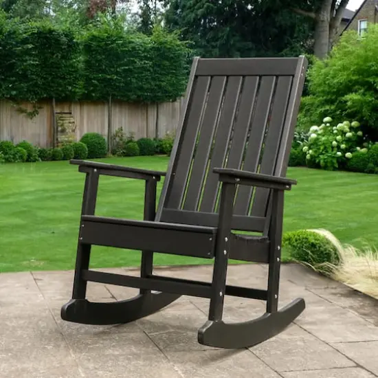 Black All Weather Recycled Plastic Outdoor Rocking Chair {3}